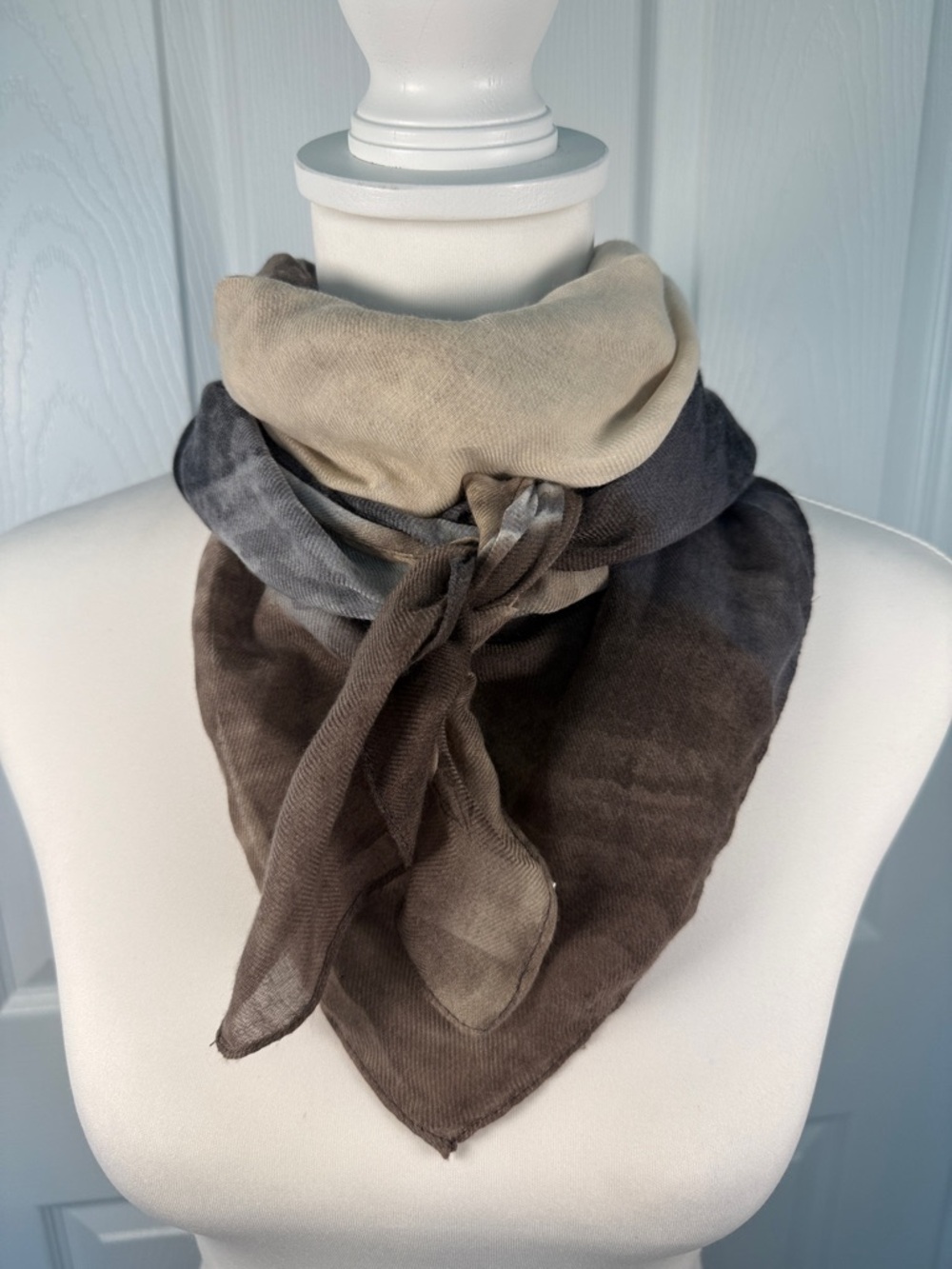 Fraas Taupe and Charcoal Ombre Scarf Boho head, neck, shoulder wrap, shawl